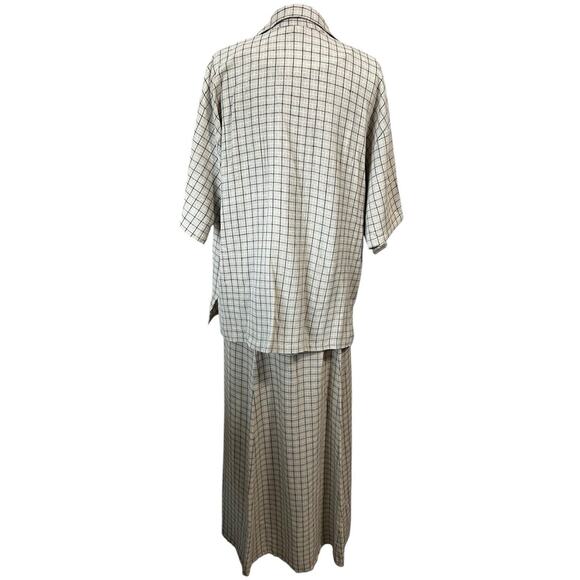 CHICO'S Top, Tank Skirt 3pc Set Vintage Tan Plaid Linen Country Cottage L-XL - Picture 2 of 11